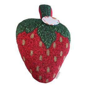 BROCANTE Beaded‎ Red Strawberry Pillow Decorative Accent Home Decor Cute Novelty